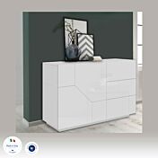 Nuova Madia moderna 2 ante e 3 cassetti, Bianco lucido