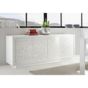 Credenza con serigrafia floreale 4 ante, Bianco Opaco