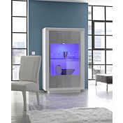 Vetrina Design Moderno, 2 ante Alta, Bianco Opaco con frontali Beton