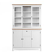 Madia credenza con 3 ante 2 ante in vetro e 1 cassetto finitura bianco opaco e top in quercia