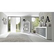 Credenza Moderna, Madia di Design, 2 ante e 3 cassetti, Bianco e Cemento