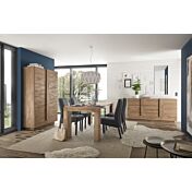 Soggiorno moderno scontato con tavolo, credenza e colonna in finitura Mercure