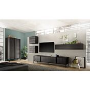 Soggiorno moderno, frassinato nero, composta da Madia e parete attrezzata