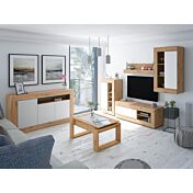 Soggiorno completo in offerta, finitura Rovere nodi e Bianco opaco