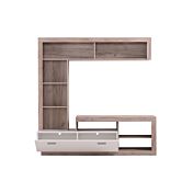 Parete attrezzata soggiorno, finitura Rovere grigio e Bianco opaco