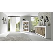 Credenza Moderna, Madia Bianca Lucida con 4 ante in finitura Pero