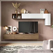 Parete attrezzata 276x30x180 h cm, Bianco lucido e Mercure, collezione Logica Zenzero Shop