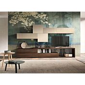 Parete attrezzata Giove in finitura Quercia brown, Terra opaco e Vetro corda