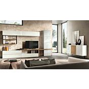 Madia moderna Shapley con 3 ante in finitura Bianco calce, Rovere nordico e Vetro marmo white