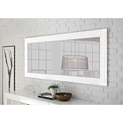 Soggiorno Bianco Lucido e cemento composto da consolle allungabile, specchio, madia 3 ante e libreria 