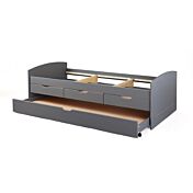 Letto con secondo letto estraibile con ruote e 3 cassetti, colore grigio