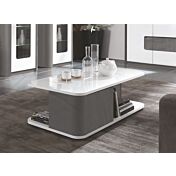Tavolino da salotto con 2 ante, bianco lucido e grigio basalto lucido