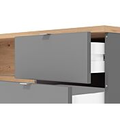 Tavolino con ruote a 2 cassetti, finitura Grigio e Rovere