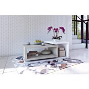 Tavolino basso da salotto, finitura bianco opaco e cemento