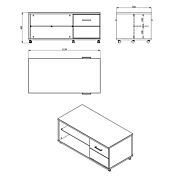 Tavolino per soggiorno Grigio grafie e rovere, 2 ante
