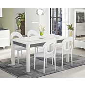 Tavolo fisso L.160, moderno, bianco lucido e grigio