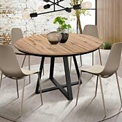 Tavolo allungabile con base in metallo colore nero, piano rotondo in nobilitato