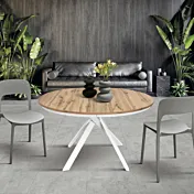 Tavolo rotondo allungabile, finitura Bianco effetto marmo