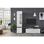 Parete attrezzata con vetrina, Bianco Lucido e Ardesia