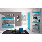 Letto a castello con passerella Riccardo laccato, in finitura Turchese e Tortora