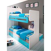 Letto a castello con passerella Riccardo laccato, in finitura Turchese e Tortora