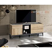 Porta Tv industry con una ribalta, un'anta e un ripiano in finitura Antracite e Rovere