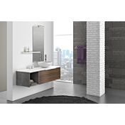 Composizione bagno sospesa Noce, Bianco con cubotto in pietra naturale Grigia