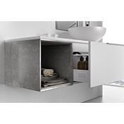 Composizione bagno sospesa Rovere, Bianco con cubotto in pietra naturale Grigia