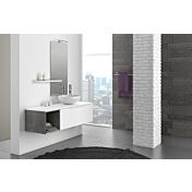 Composizione bagno sospesa Bianco con cubotto in pietra naturale Grigia