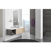 Composizione bagno sospesa Rovere, Bianco con cubotto in pietra naturale Grigia