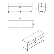 Mobile tv 140 cm con ribalta e due vani a giorno, finitura Rovere e Nero opaco