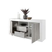 Madia moderna, 2 ante 2 cassetti in finitura Pino Bianco e Bianco Lucido