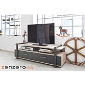 Porta TV industrial con 2 cassetti in finitura Antracite e Quercia