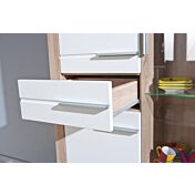 Vetrina Laminato Rovere e Bianco Laccato, con LED e ripiani in vetro temperato