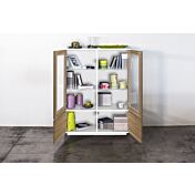 Vetrina in finitura noce caracalla e struttura bianca laccata lucida