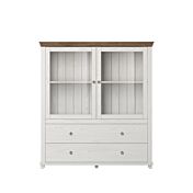 Elegante vetrina bassa, finitura bianco frassinato e rovere