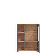 Vetrina bassa con ante vetro grigio, finitura Grafite e Rovere