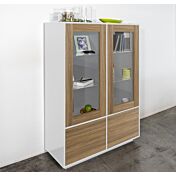 Vetrina in finitura noce caracalla e struttura bianca laccata lucida