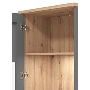 Vetrina con ante vetro grigio, finitura Grafite e Rovere