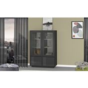 Sala da pranzo formata da vetrina e credenza laccato antracite lucido