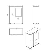 Vetrina bassa con ante vetro grigio, finitura Grafite e Rovere