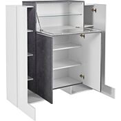 Vetrinetta di design 4 ante una ribalta, finitura Ardesia e Bianco laccato lucido