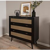 Madia moderna Arendal con 3 cassetti in finitura Nero opaco con dettagli Oro