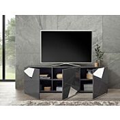 Soggiorno moderno con 2 madie e un porta Tv in finitura Grigio lucido con specchi