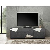 Mobile porta Tv serigrafato con 3 ante e specchi in finitura Grigio lucido