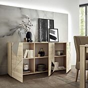 Soggiorno moderno con 2 madie e un porta Tv in finitura Rovere samoa con specchi