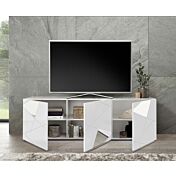 Mobile porta tv serigrafato con 3 ante e specchi in finitura Bianco lucido
