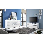 Sala moderna, composta da Madia e Porta TV Onda, Bianco Lucido