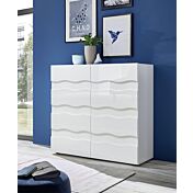 Credenza Madia contenitore onda a 2 ante, finitura bianco lucido, design moderno