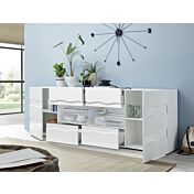 Credenza Madia onda a 2 ante 4 cassetti, finitura bianco lucido, design moderno